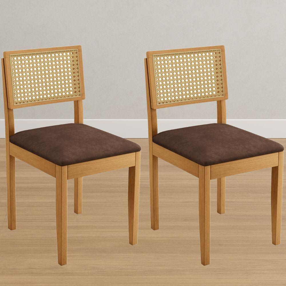 Conjunto 2 Cadeiras Jade 03 com Rattan Verona Chocolate Pés em Madeira JCM