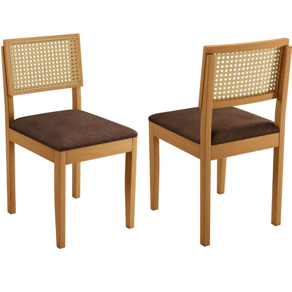 Conjunto 2 Cadeiras Jade 03 com Rattan Verona Chocolate Pés em Madeira JCM