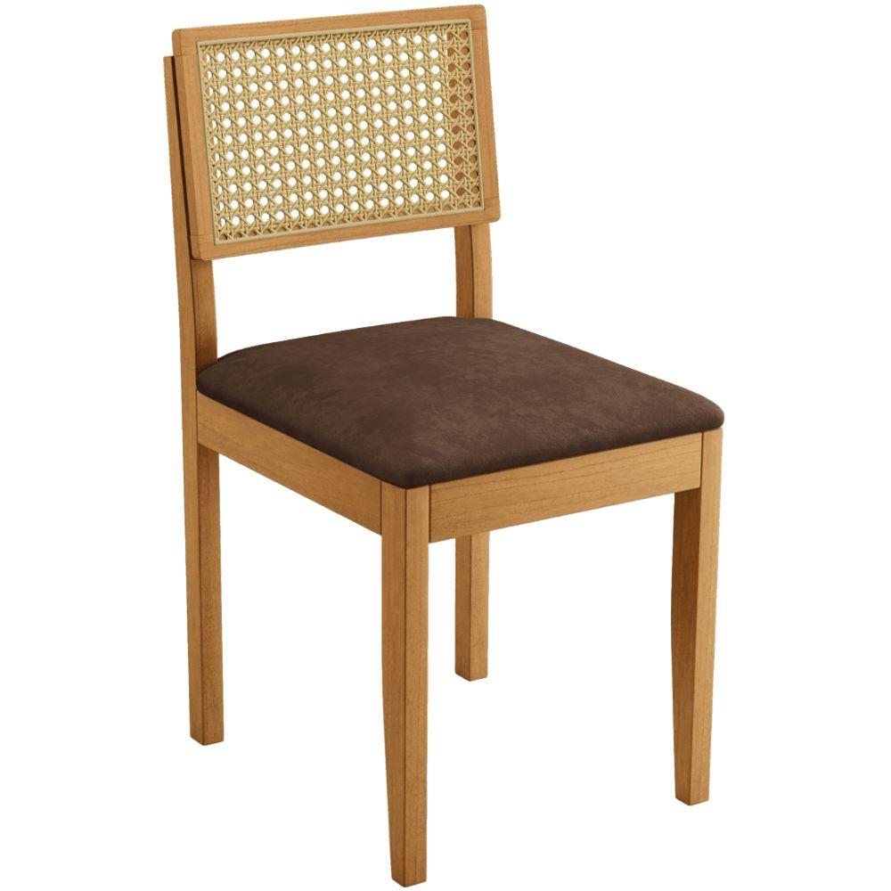 Conjunto 2 Cadeiras Jade 03 com Rattan Verona Chocolate Pés em Madeira JCM