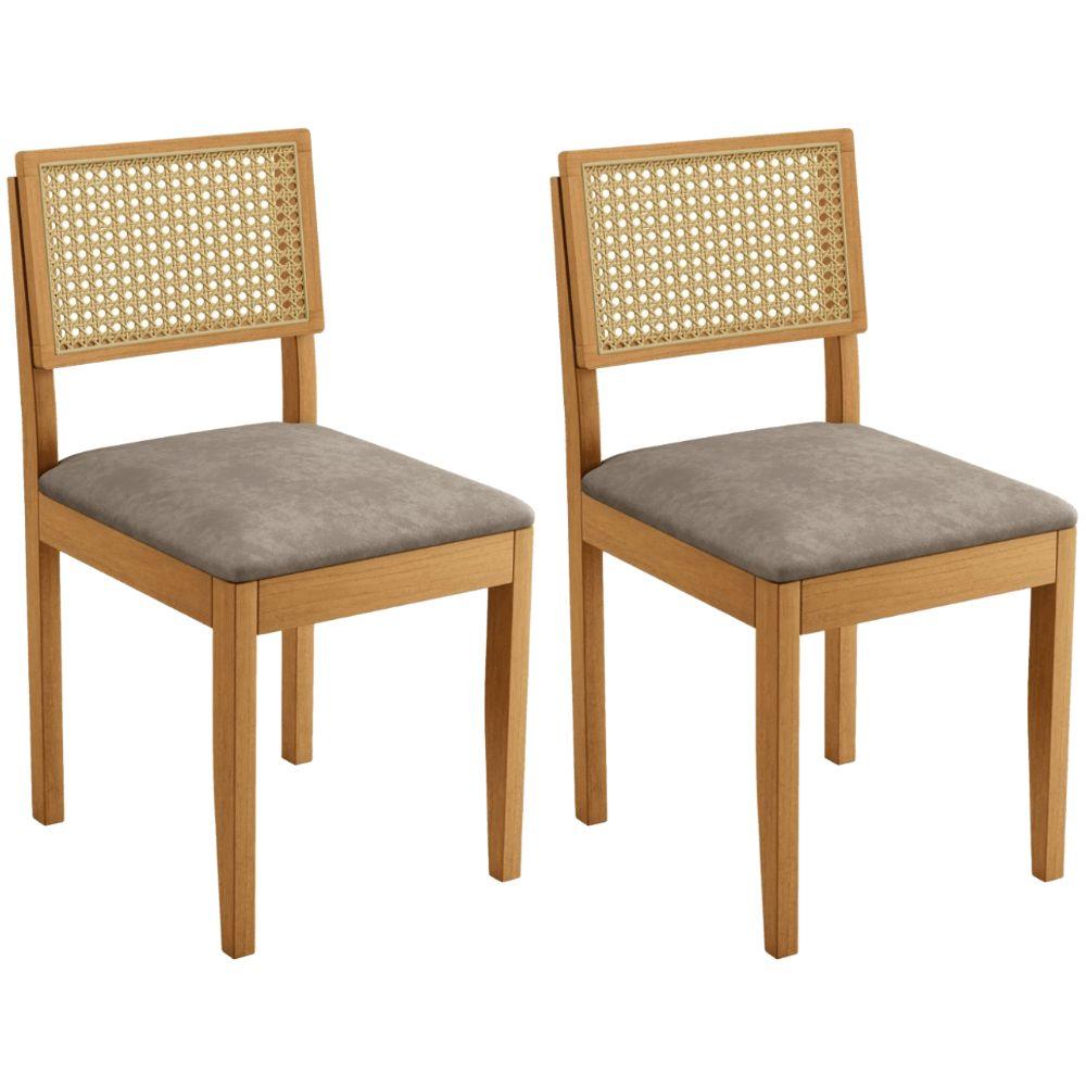 Conjunto 2 Cadeiras Jade 03 com Rattan Verona Grafite Pés em Madeira JCM