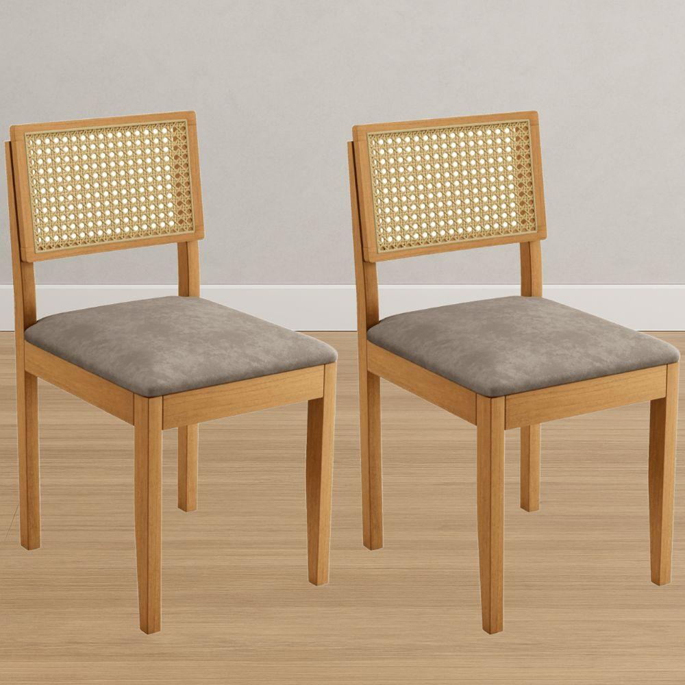 Conjunto 2 Cadeiras Jade 03 com Rattan Verona Grafite Pés em Madeira JCM