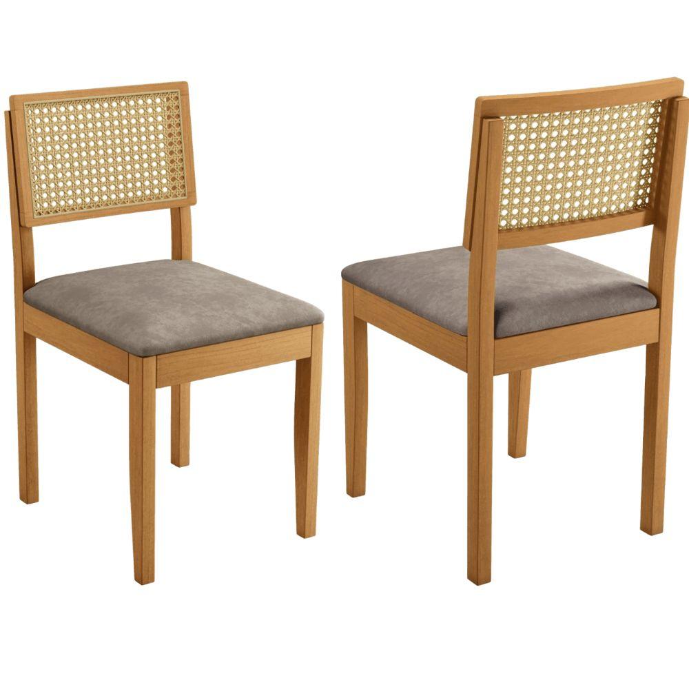 Conjunto 2 Cadeiras Jade 03 com Rattan Verona Grafite Pés em Madeira JCM