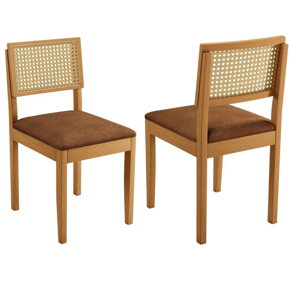 Conjunto 2 Cadeiras Jade 03 com Rattan Verona Marrom Pés em Madeira JCM