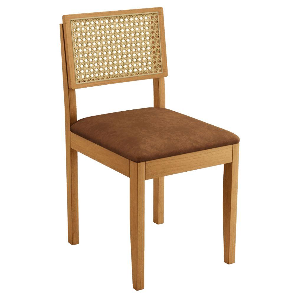 Conjunto 2 Cadeiras Jade 03 com Rattan Verona Marrom Pés em Madeira JCM