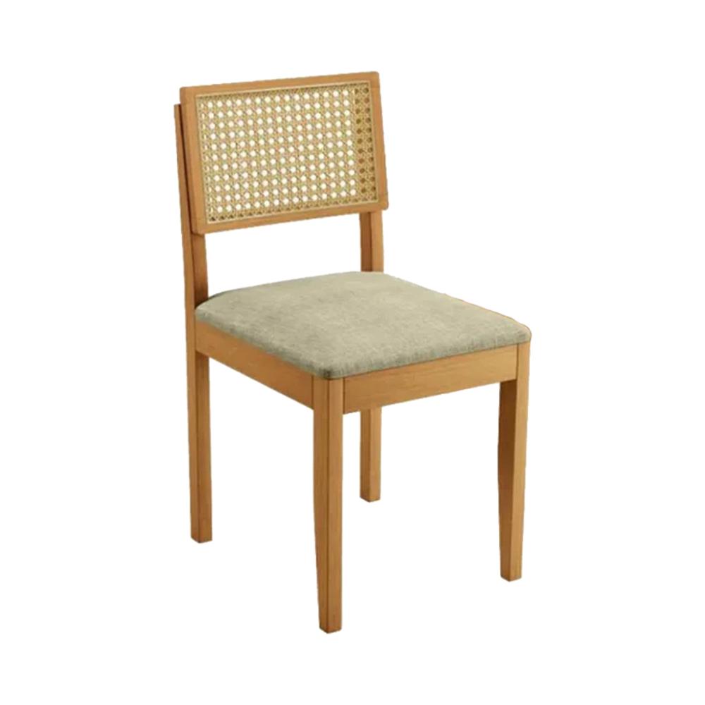 Conjunto 2 Cadeiras de Jantar Jade 03 em Madeira Maciça JCM e Encosto Rattan e Linho Bege