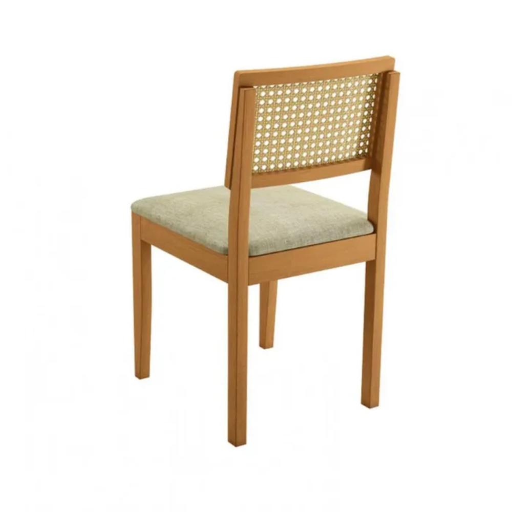 Conjunto 2 Cadeiras de Jantar Jade 03 em Madeira Maciça JCM e Encosto Rattan e Linho Bege