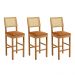 Conjunto 3 Banquetas Jade 03 com Rattan Couro Caramelo Pés em Madeira JCM