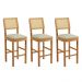 Conjunto 3 Banquetas Jade 03 com Rattan Linho Bege Pés em Madeira JCM