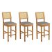 Conjunto 3 Banquetas Jade 03 com Rattan Veludo Cinza Pés em Madeira JCM