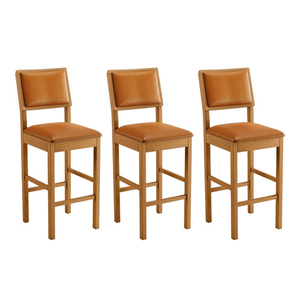 Conjunto 3 Banquetas Jade 04 Madeira Maciça JCM Couro Caramelo