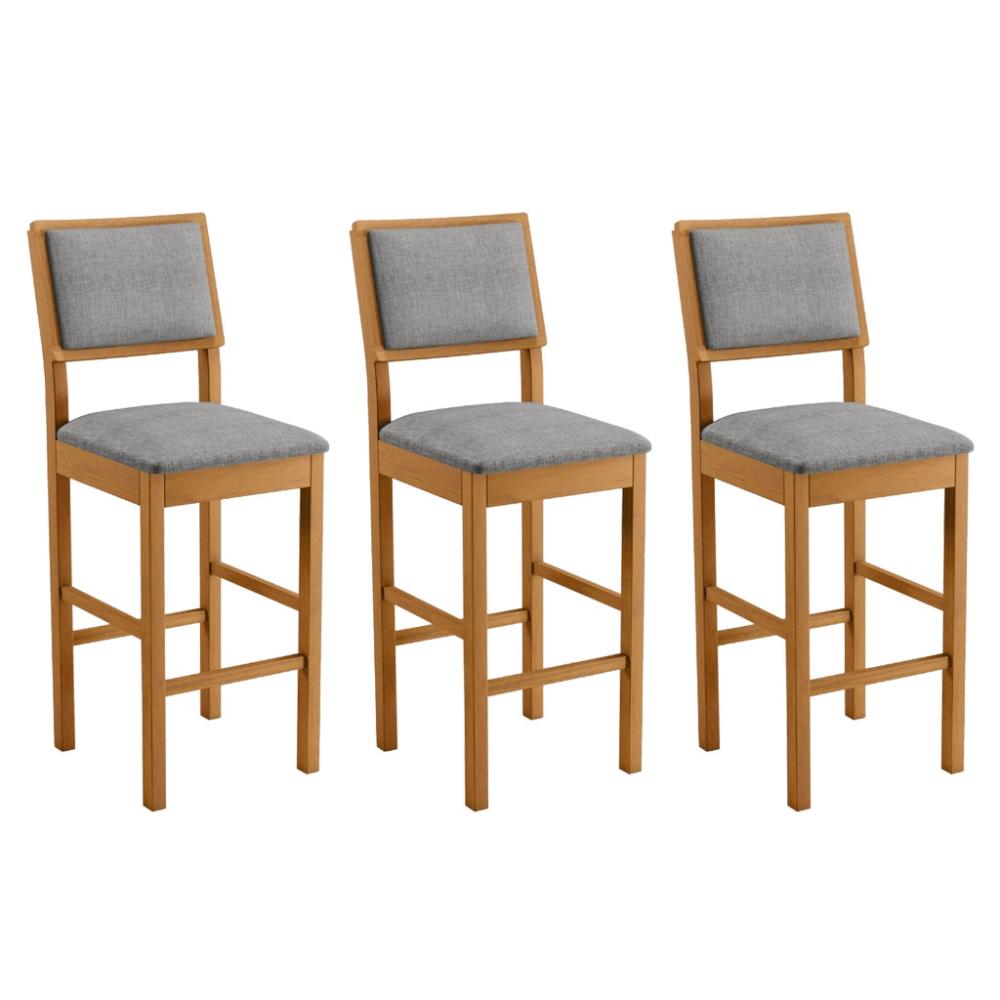 Conjunto 3 Banquetas Jade 04 Madeira Maciça JCM Linho Cinza135