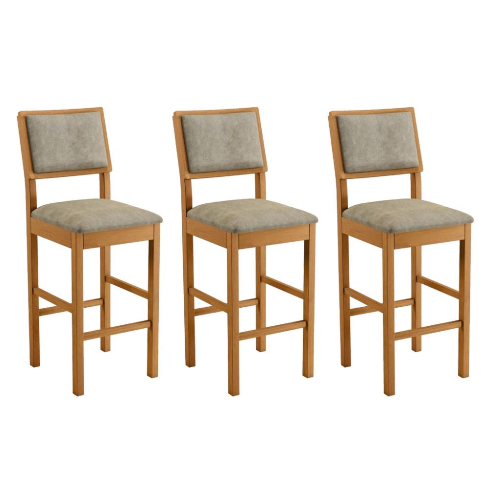 Conjunto 3 Banquetas Jade 04 Madeira Maciça JCM Veludo Cinza