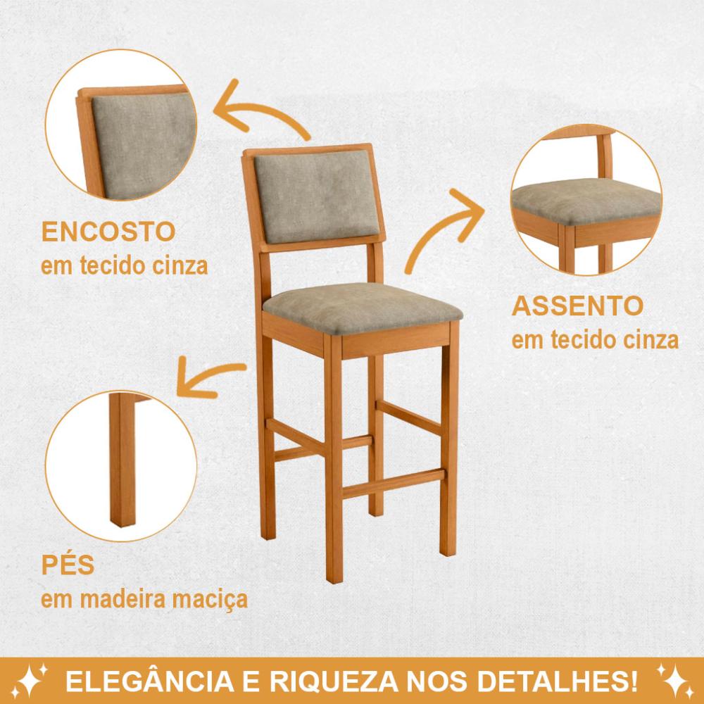 Conjunto 3 Banquetas Jade 04 Madeira Maciça JCM Veludo Cinza