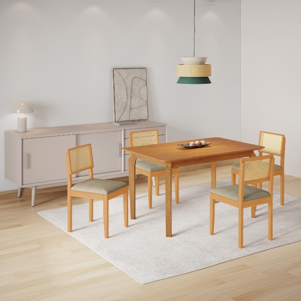 Conjunto Mesa de Jantar Alegra Laminado 1,20M com 4 Cadeiras Jade 03 Linho Cinza