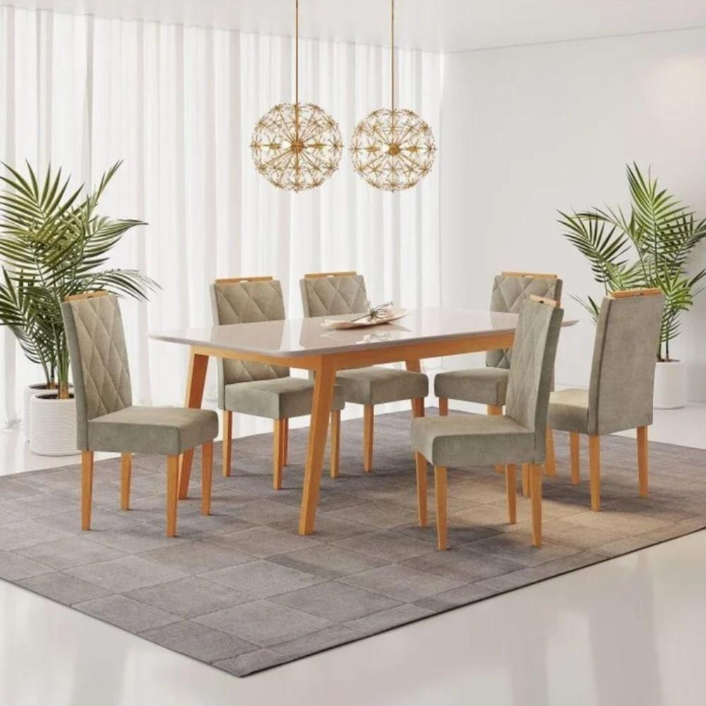 Conjunto Mesa de Jantar Elegance Off White 1,80 M com 6 Cadeiras Diamante