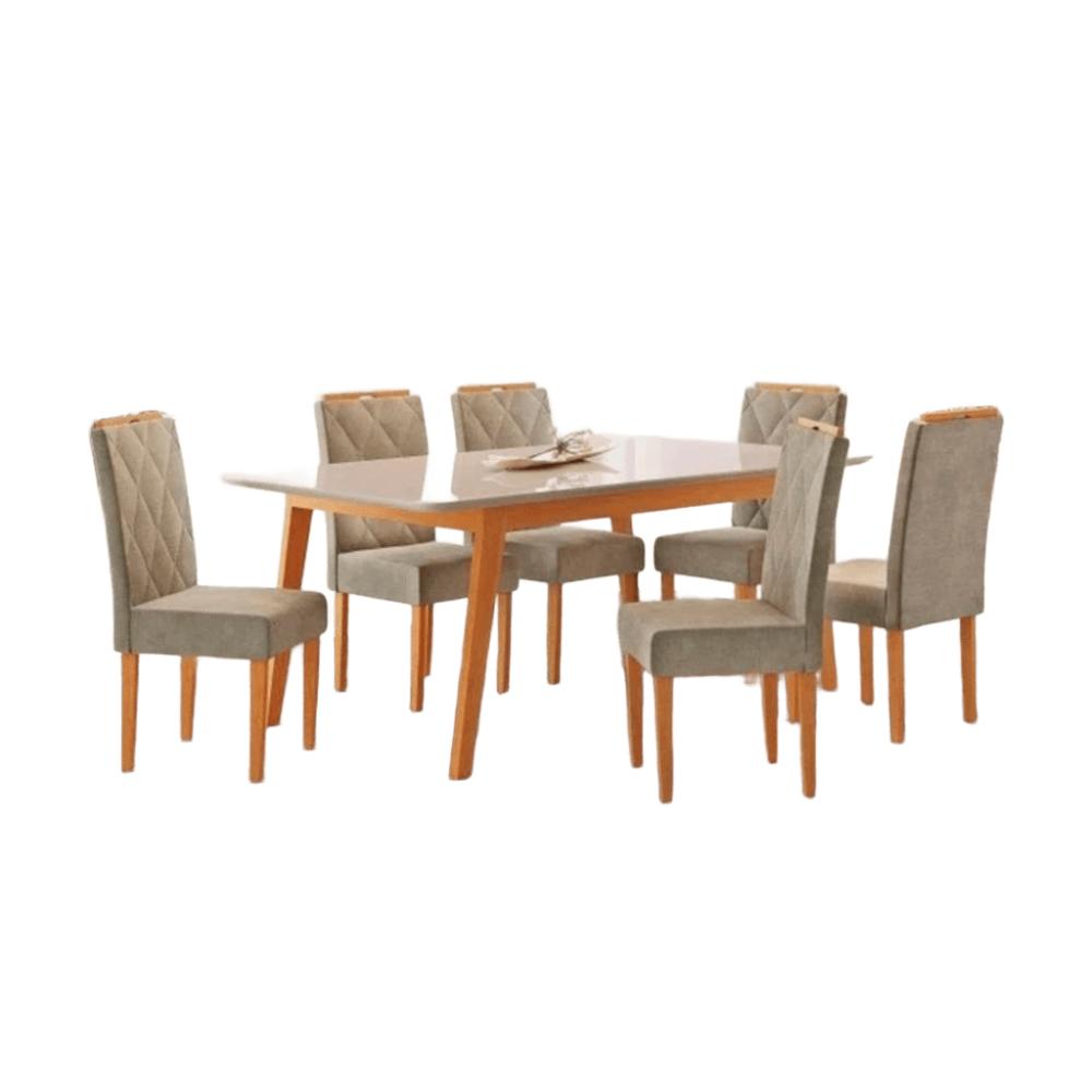 Conjunto Mesa de Jantar Elegance Off White 1,80 M com 6 Cadeiras Diamante