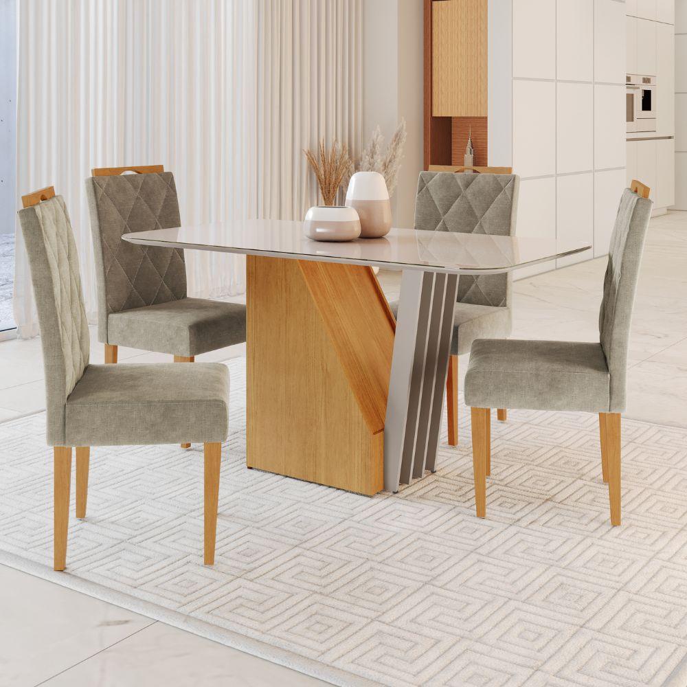 Conjunto Mesa de Jantar Harpa Off White 1,20 M com 4 Cadeiras Diamante