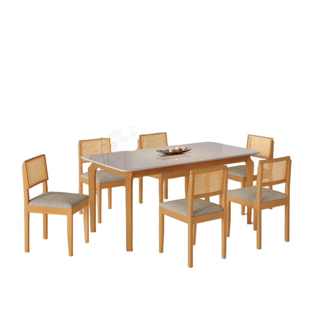 Conjunto Mesa de Jantar Off White 1,80M c/ 6 cadeiras