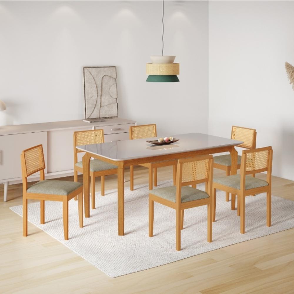 Conjunto Mesa de Jantar Off White 1,80M c/ 6 cadeiras