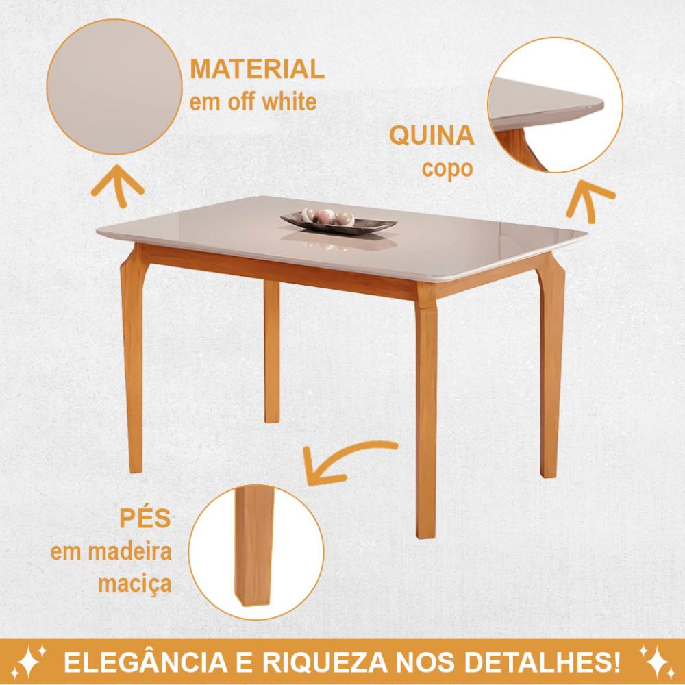 Conjunto Mesa de Jantar Off White 1,80M c/ 6 cadeiras