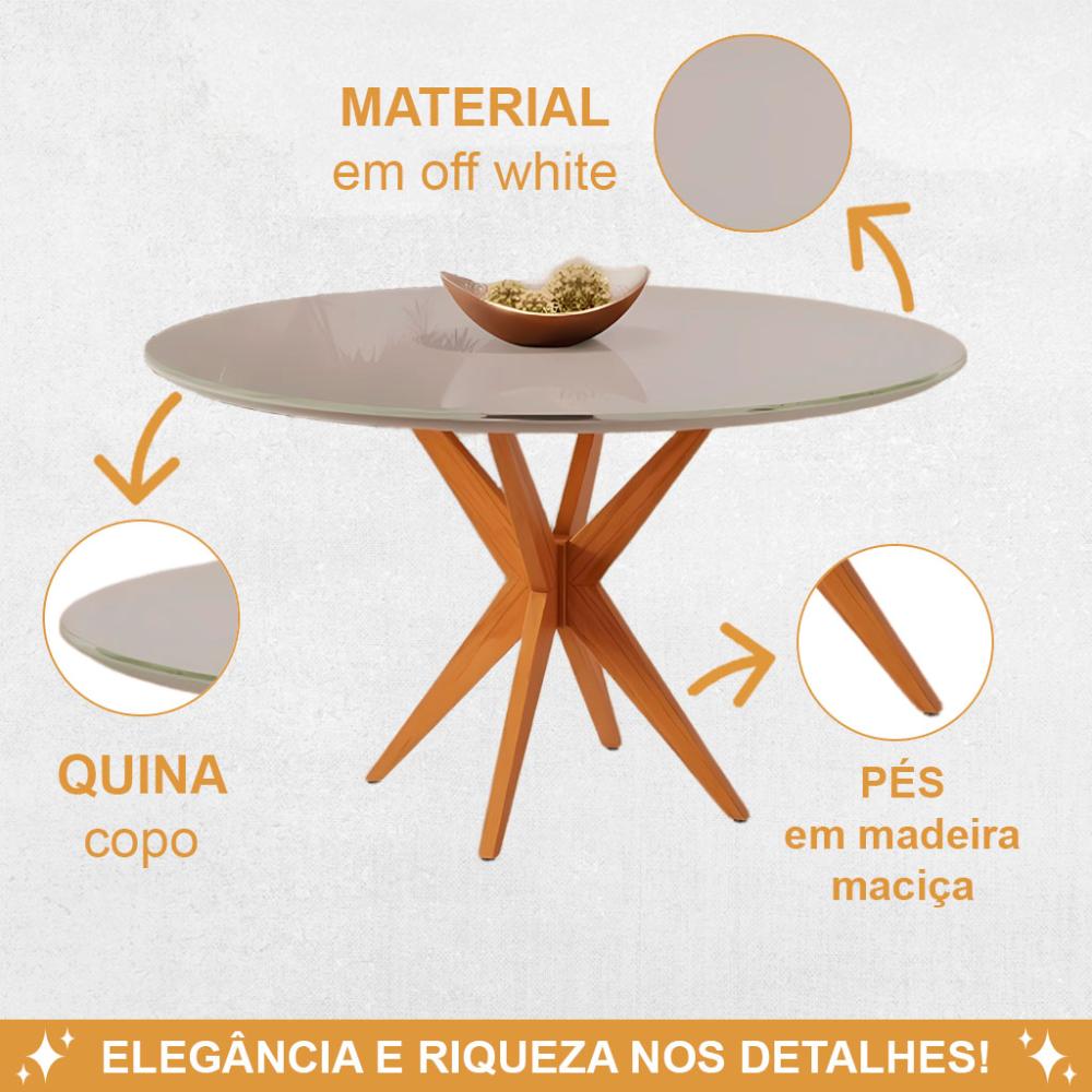 Conjunto Mesa de Jantar Simpatia Redonda Off White com 4 Cadeiras Jade 03 Veludo Bege