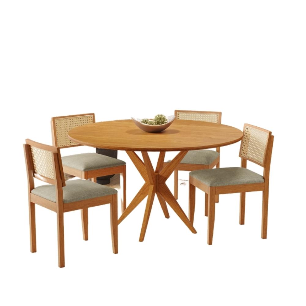 Conjunto Mesa de Jantar Simpatia Redonda com 4 Cadeiras Jade 03 Veludo Bege