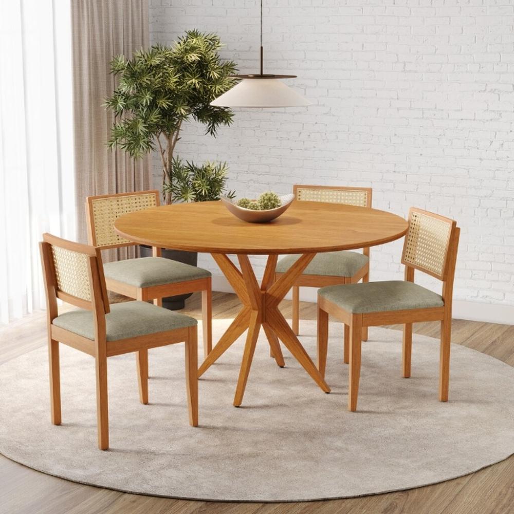 Conjunto Mesa de Jantar Simpatia Redonda com 4 Cadeiras Jade 03 Veludo Bege