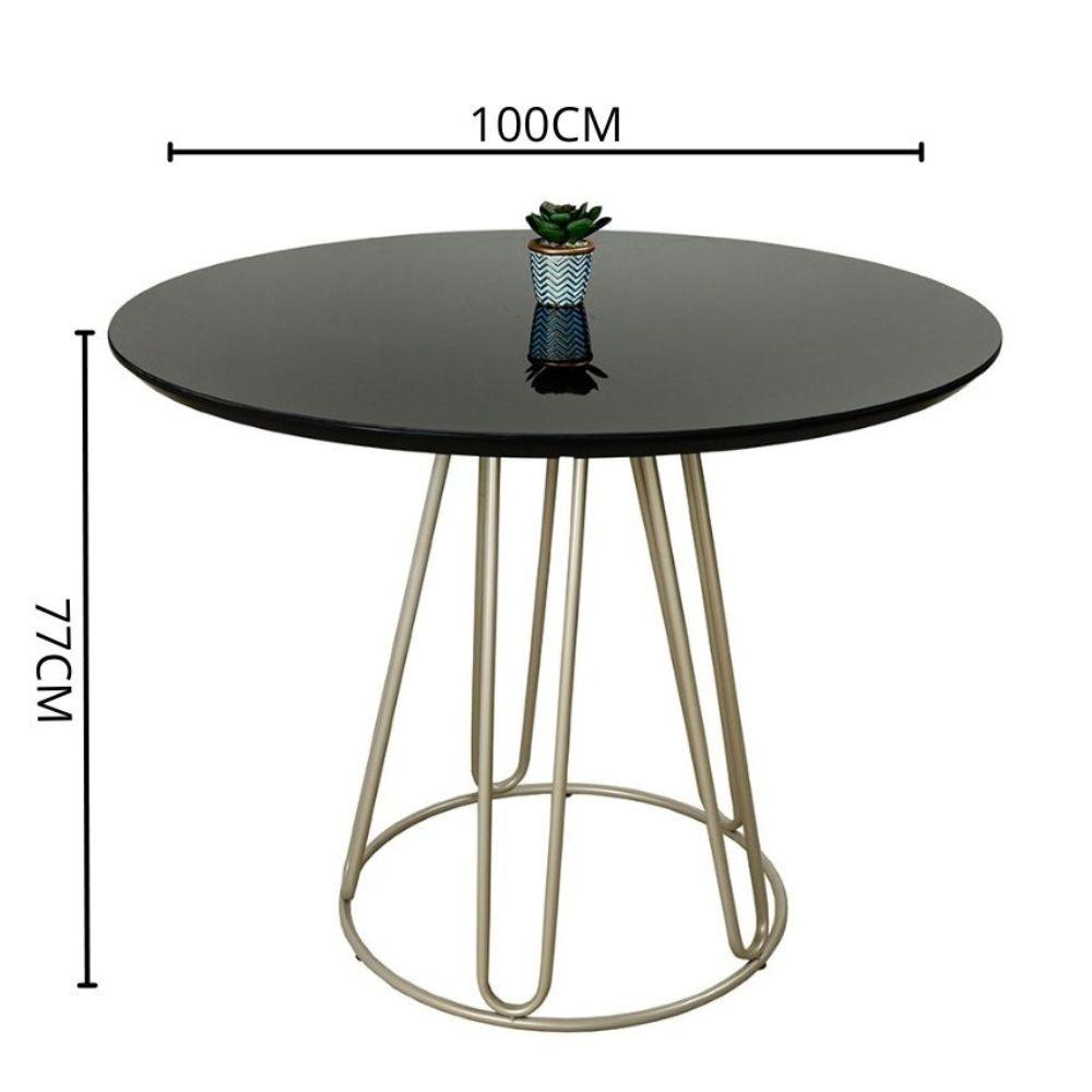Conjunto Sala de Jantar Rubi Preto com 4 Cadeiras Cristal Couro Preto Base Champanhe
