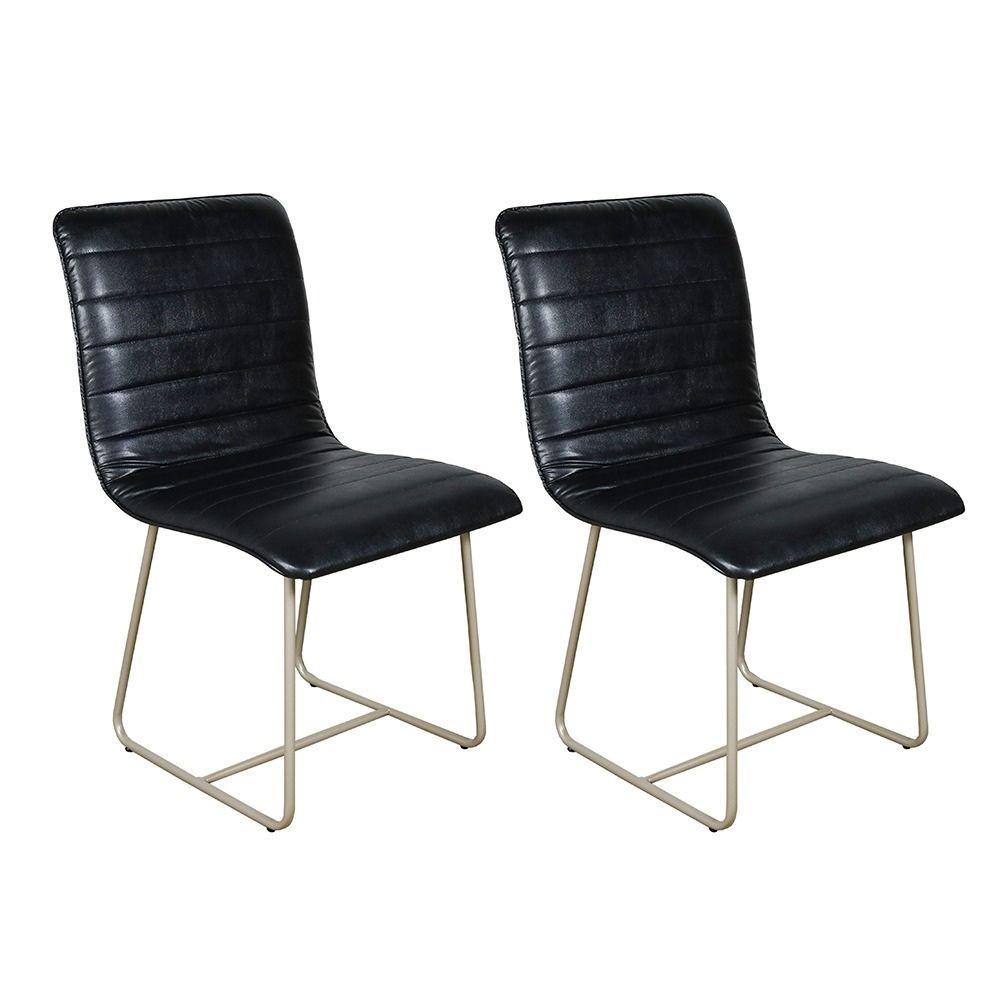 Conjunto Sala de Jantar Rubi Preto com 4 Cadeiras Cristal Couro Preto Base Champanhe