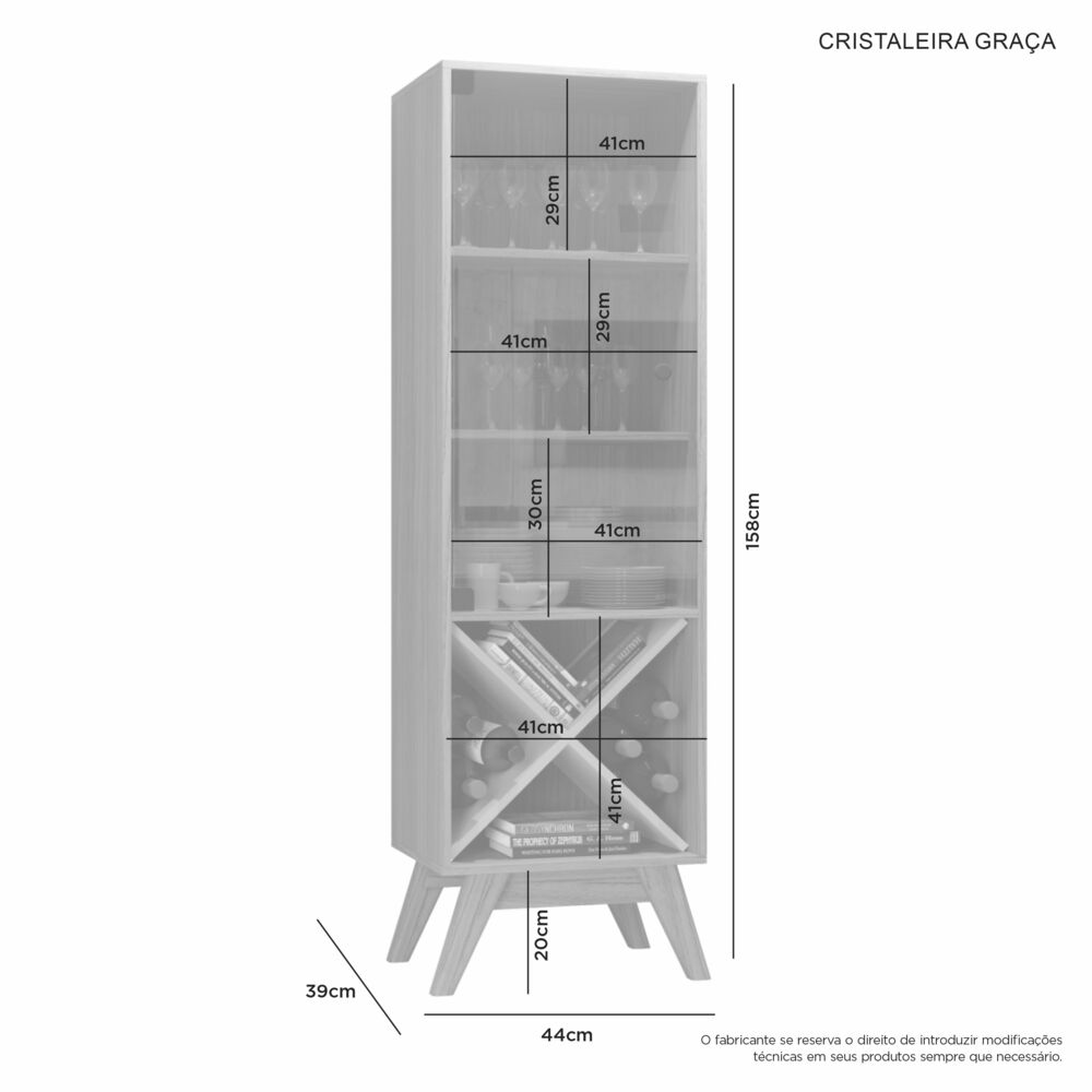 Cristaleira Graça JCM Movelaria Off White/Cinamomo