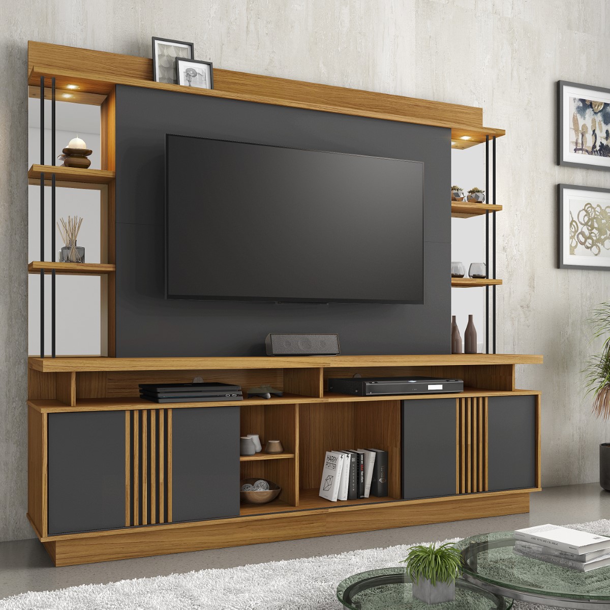 Estante Home Esplendor TV Até 65 Polegadas JCM Movelaria Freijó/Grafite