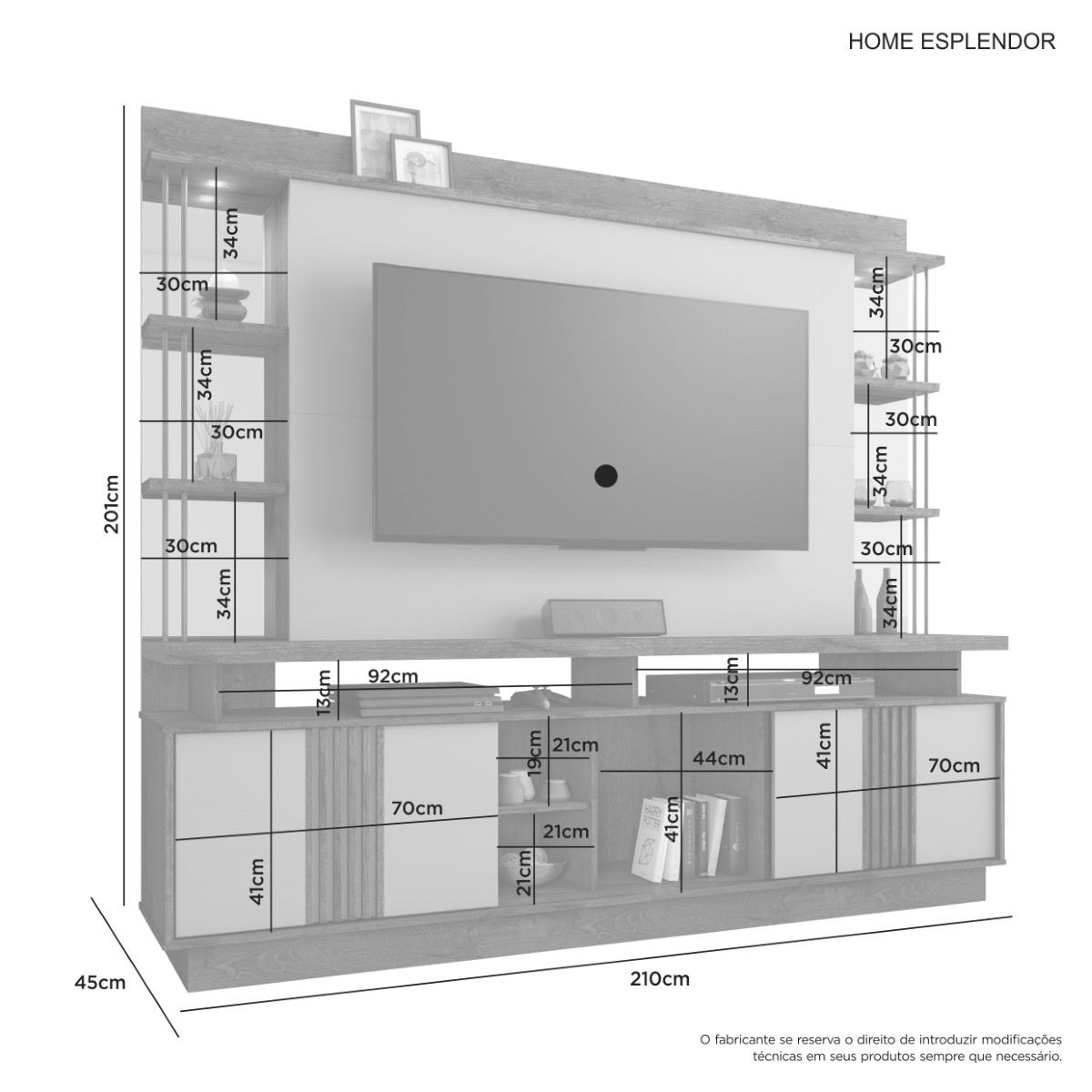 Estante Home Esplendor TV Até 65 Polegadas JCM Movelaria Freijó/Grafite