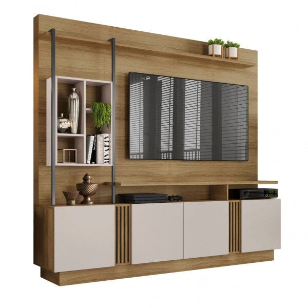 Estante Home Industrial Para Tv Até 65 Polegadas 04 Portas Fortuna Jcm Movelaria Noronha/Off White