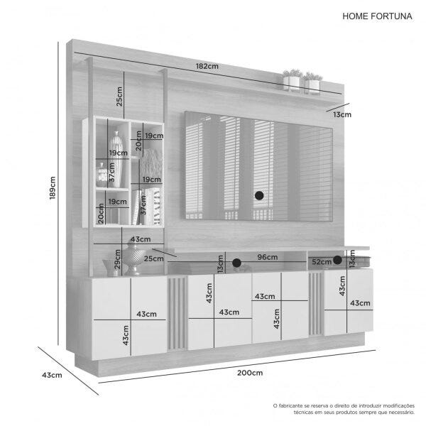 Estante Home Industrial Para Tv Até 65 Polegadas 04 Portas Fortuna Jcm Movelaria Noronha/Off White