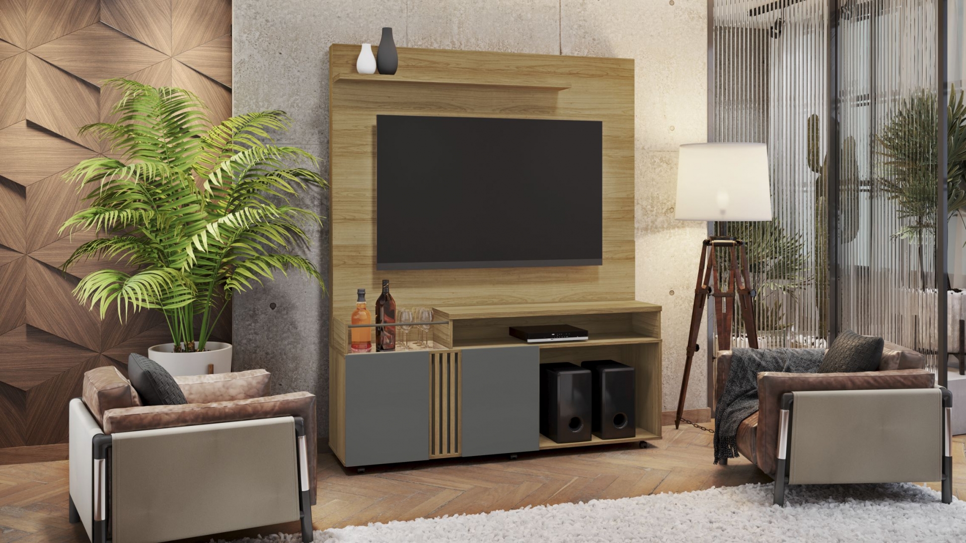 Estante Home Para Tv Até 65 Polegadas 2 Portas 2 Nichos 1 Prateleira Love Candian Jcm Noronha/Grafite