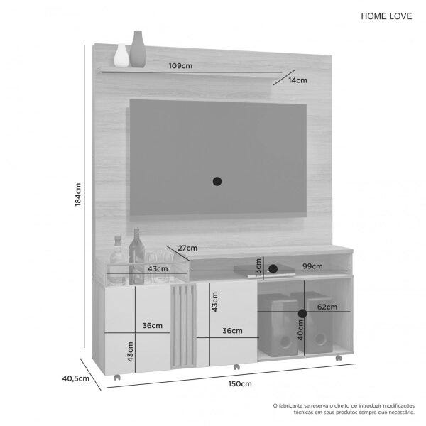 Estante Home Para Tv Até 65 Polegadas 2 Portas 2 Nichos 1 Prateleira Love Candian Jcm Noronha/Grafite