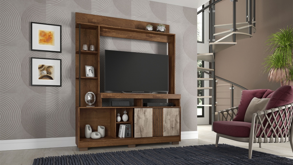 Estante Home Sedução TV até 49 Polegadas JCM Movelaria Cacau/Grigio