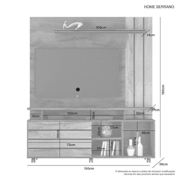 Estante Home para TV até 65 Polegadas Serrano JCM Movelaria Porta Flex Cacau/Grigio