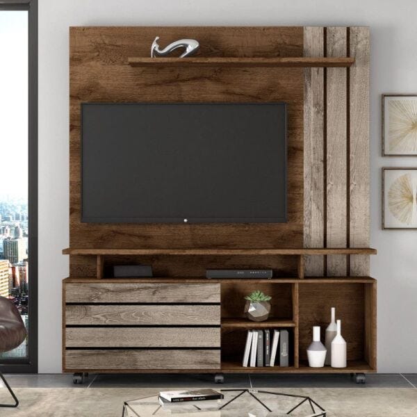 Estante Home para TV até 65 Polegadas Serrano JCM Movelaria Porta Flex Cacau/Grigio