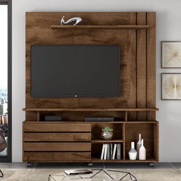 Estante Home para TV até 65 Polegadas Serrano JCM Movelaria Porta Flex Cacau/Grigio