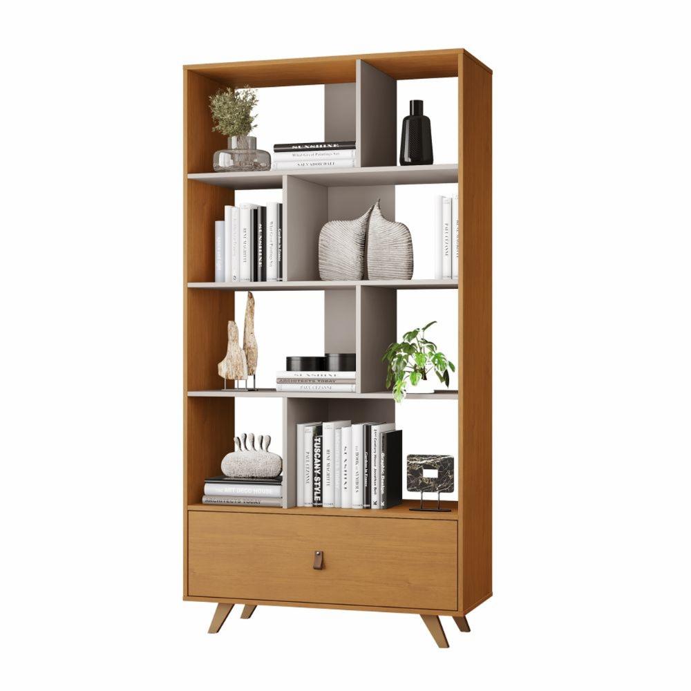 Estante Livreiro Giga 1 Gaveta 4 Prateleiras Cinamono Off White