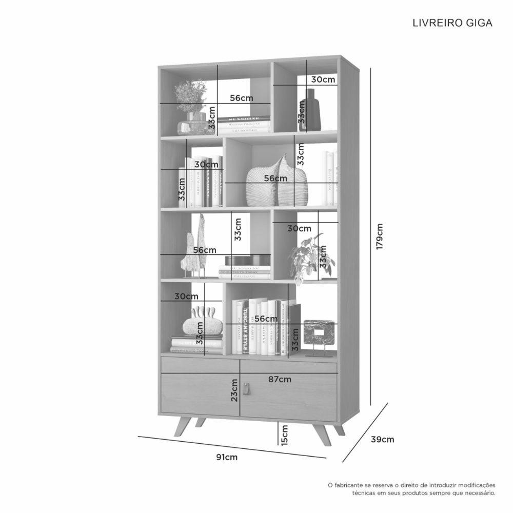 Estante Livreiro Giga 1 Gaveta 4 Prateleiras Cinamono Off White