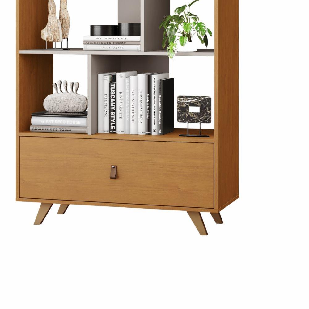 Estante Livreiro Giga 1 Gaveta 4 Prateleiras Cinamono Off White