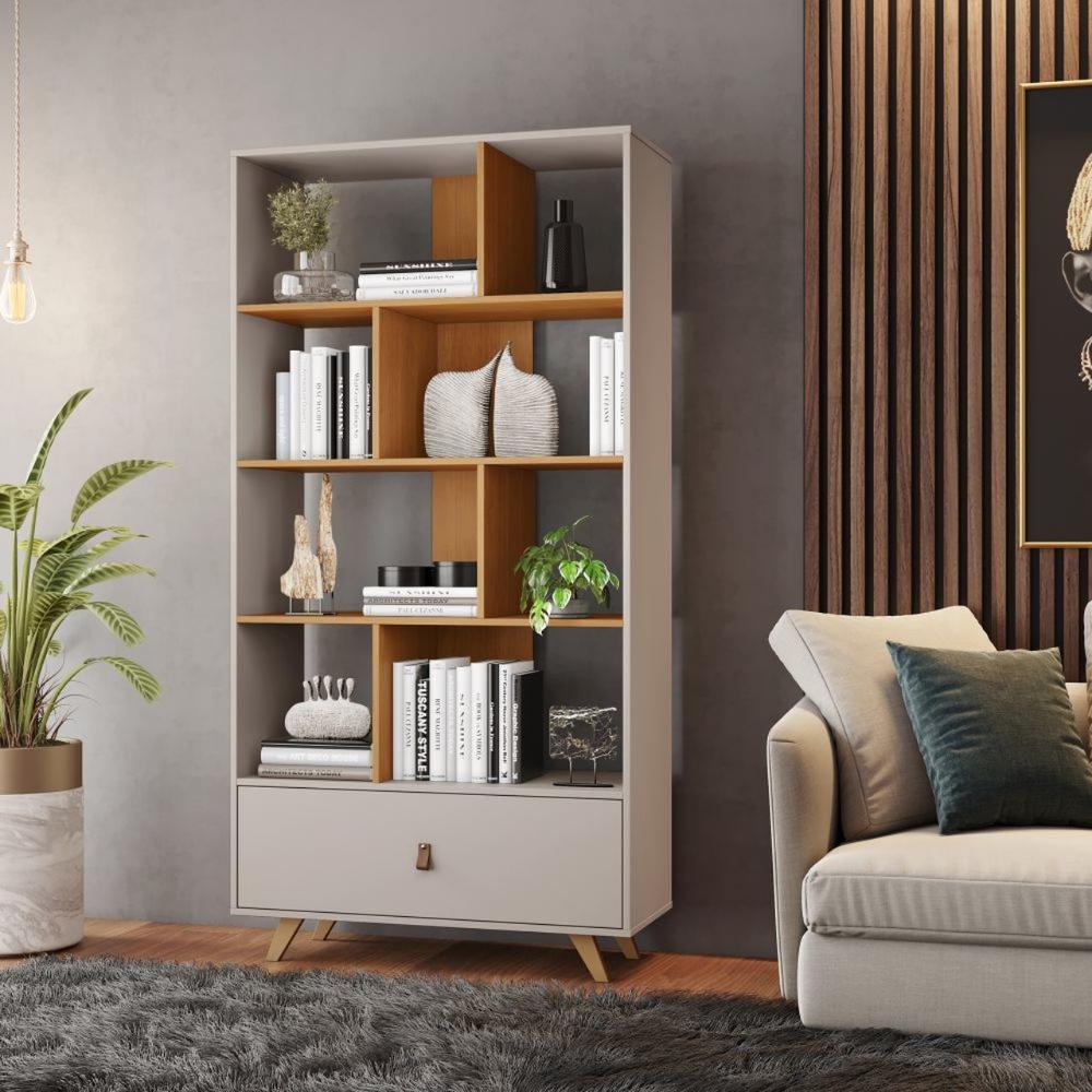 Estante Livreiro Giga 1 Gaveta 4 Prateleiras Off White Cinamono