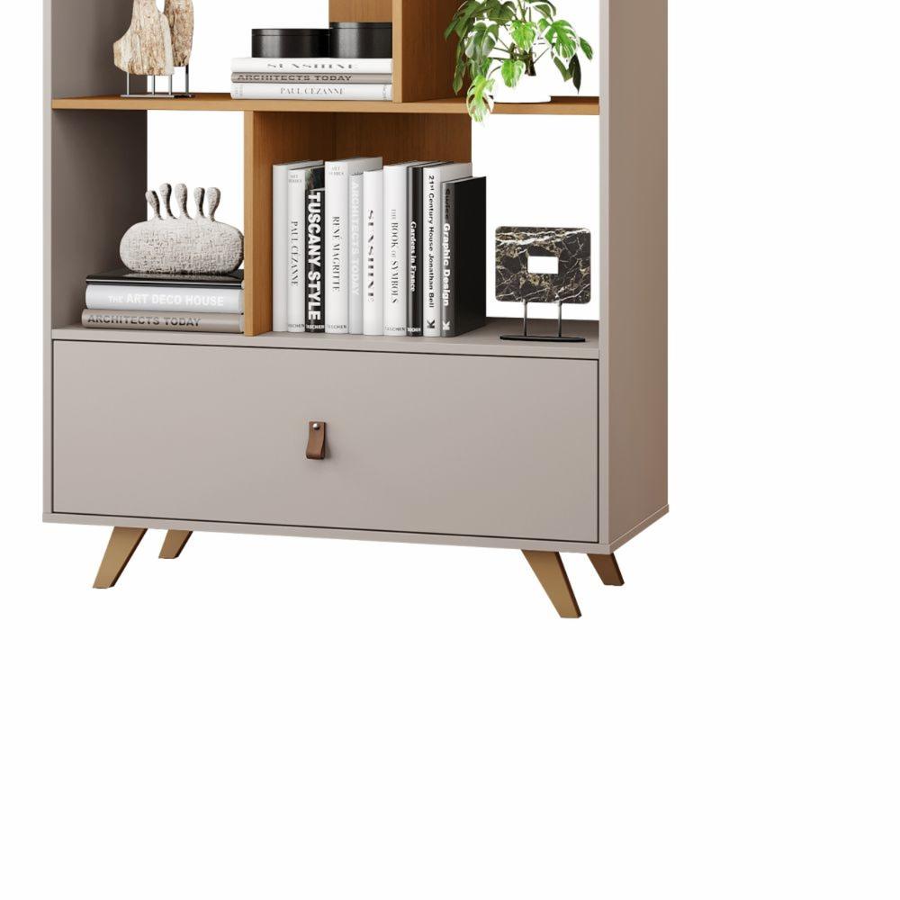 Estante Livreiro Giga 1 Gaveta 4 Prateleiras Off White Cinamono