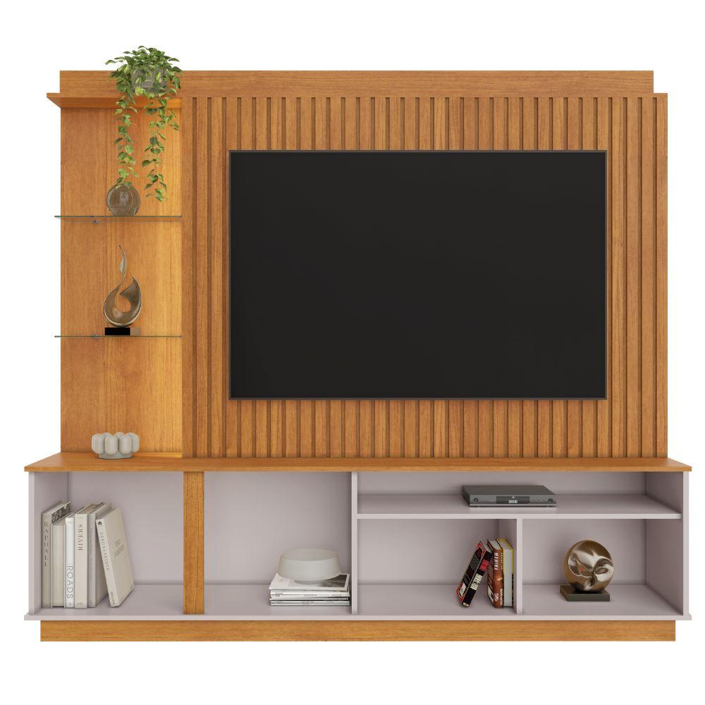 Home Amparo com Painel Ripado e LED TV até 60 Polegadas Cinamomo Off White