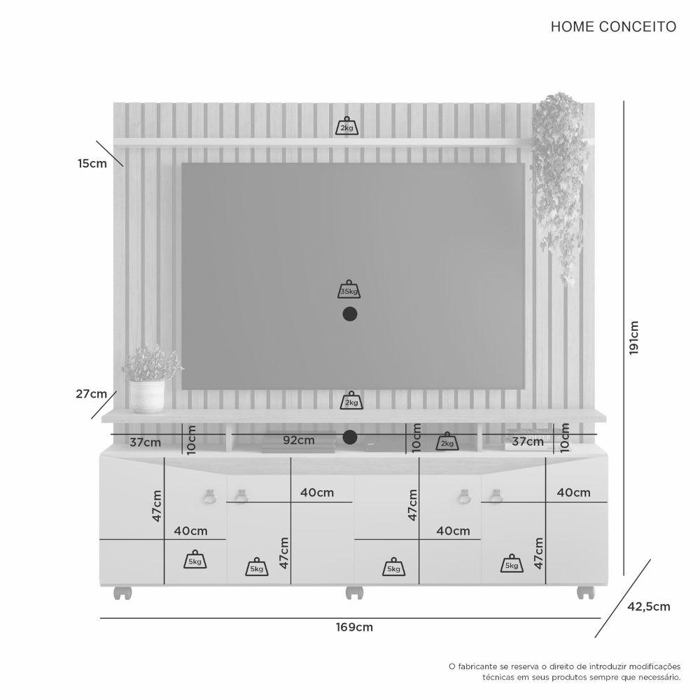 Home Conceito com Painel Ripado TV até 65 Polegadas Cinamomo Off White