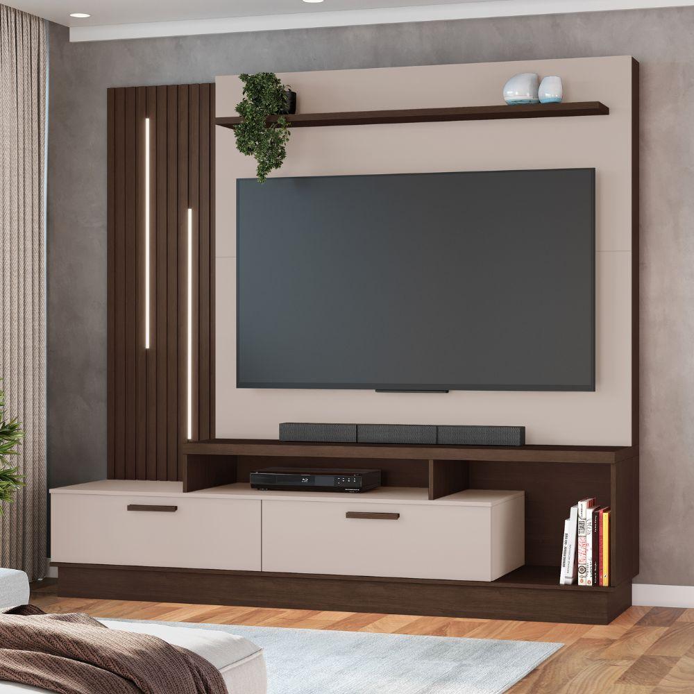 Home Despertar com Detalhe Ripado e LED TV até 65 Polegadas Café Off White