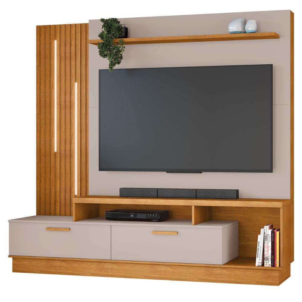 Home Despertar com Detalhe Ripado e LED TV até 65 Polegadas Cinamomo Off White