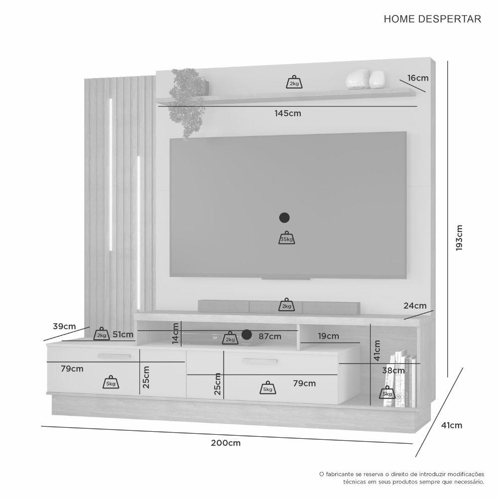 Home Despertar com Detalhe Ripado e LED TV até 65 Polegadas Cinamomo Off White
